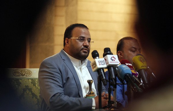 In this file photo taken on January 31st, 2017, Saleh Ali al-Samad, head of the Houthis' Supreme Political Council, attends a meeting with freed prisoners in Sanaa, after their release as part of a prisoner exchange deal. Al-Samad was killed in an Arab coalition raid on al-Hodeidah on April 19th. [Mohammed Huwais/AFP]