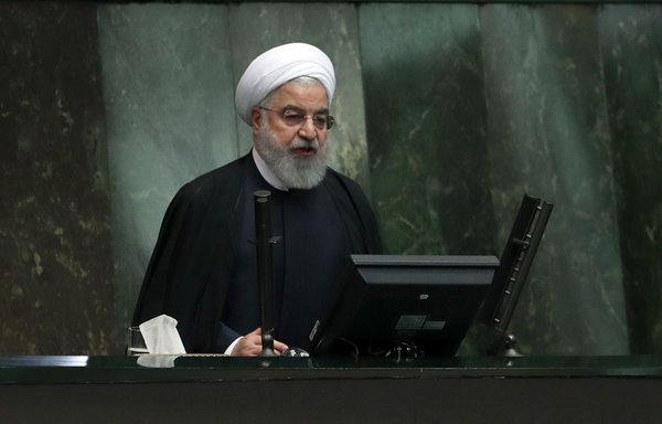 Le président iranien Hassan Rouhani prononce un discours présentant le nouveau budget de la République islamique pour l'exercice débutant fin mars 2020. Le 21 février, le GAFI a rétabli des sanctions contre l'Iran affirmant qu'il n'avait pas pris de mesures suffisantes contre le blanchiment d'argent et le financement de groupes terroristes. [ STR / AFP]