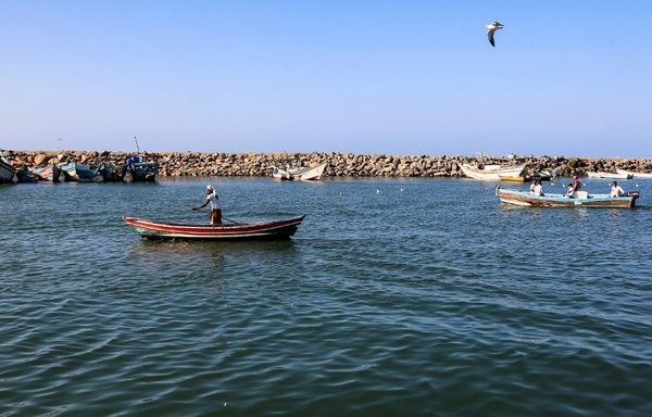 Yemeni fishermen sit in their boats in the Red Sea waters off the port city of al-Hodeidah on January 1st, 2019. [AFP]