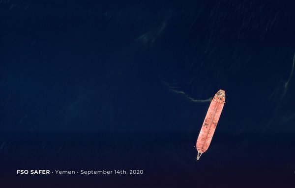 This satellite imagery captured by Planet Labs and provided to Tanker Trackers purports to show an oil spill that occurred a fortnight ago at the Safer tanker in the Red Sea, off Yemen's western coast.