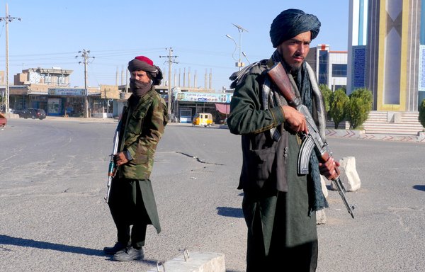 Taliban fighters stand guard October 22 in Herat city. [Omar/Salaam Times]