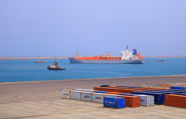 A picture taken May 28 shows loading docks at al-Hodeidah port on Yemen's Red Sea coast. [AFP]