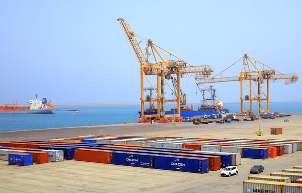 A picture taken on May 28 shows loading docks at the Yemeni port of al-Hodeidah on the Red Sea coast. [AFP]