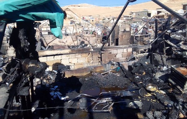 An October 5 tent fire caused severe damage in al-Wafa al-Omani camp in Arsal, consuming tents and their contents, including mattresses, clothes and provisions. [The Voice of Syrian Refugees in Lebanon]