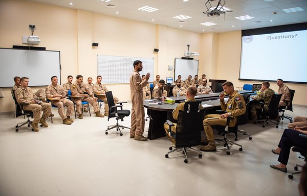 French, Emirati and American forces work together on mission planning for a large force exercise on August 27, 2019, to build partnerships, tactical capabilities and interoperability with allies, at al-Dhafra air base in the UAE. [US Air Force]